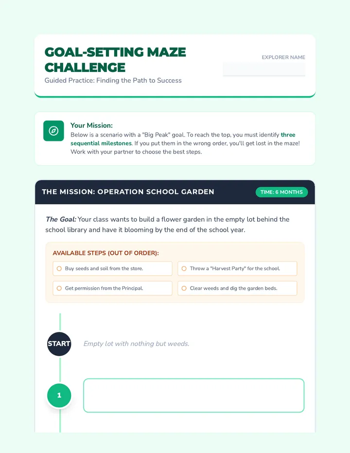 Goal Setting Maze Challenge Worksheet