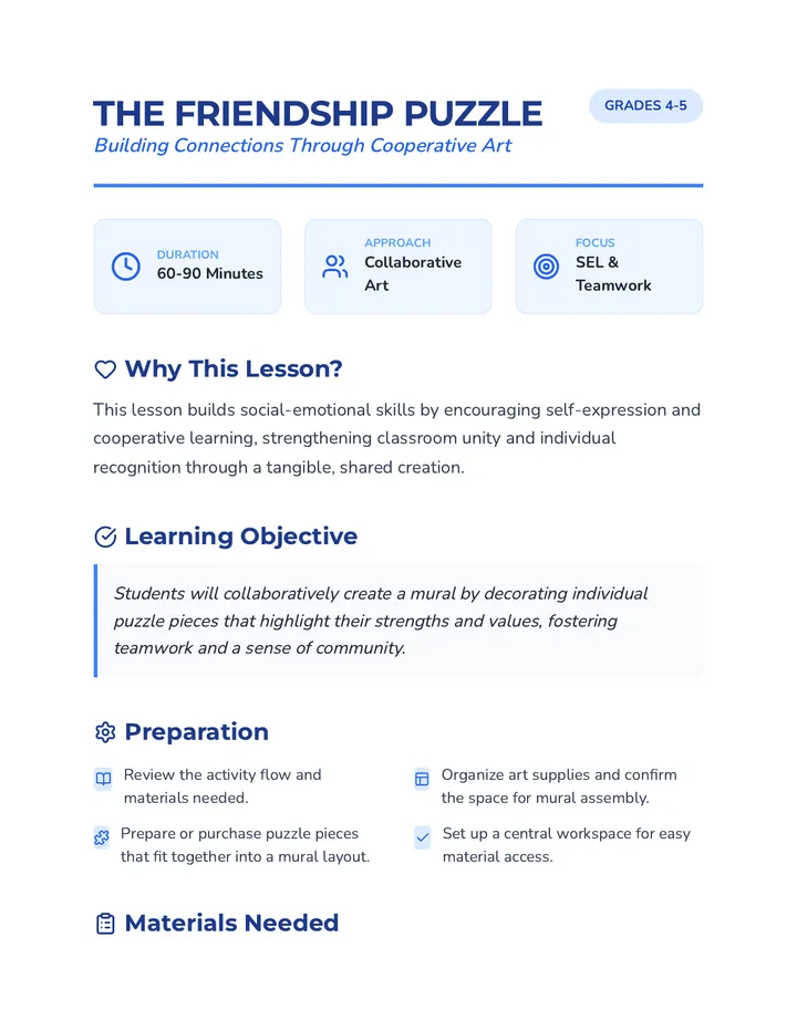 Friendship Puzzle Lesson Plan