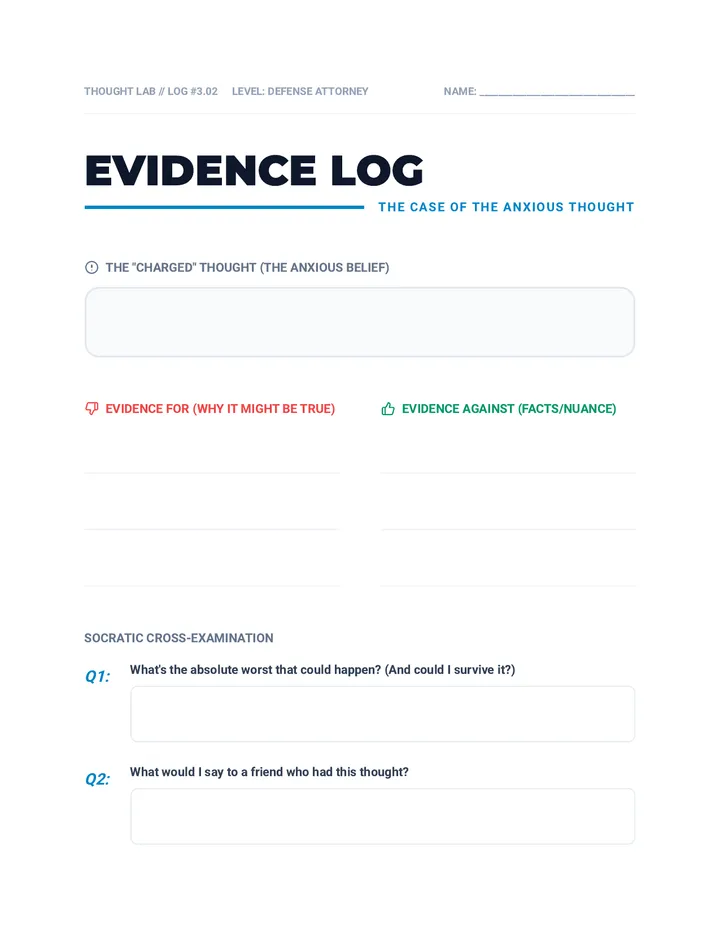 Evidence Log Worksheet
