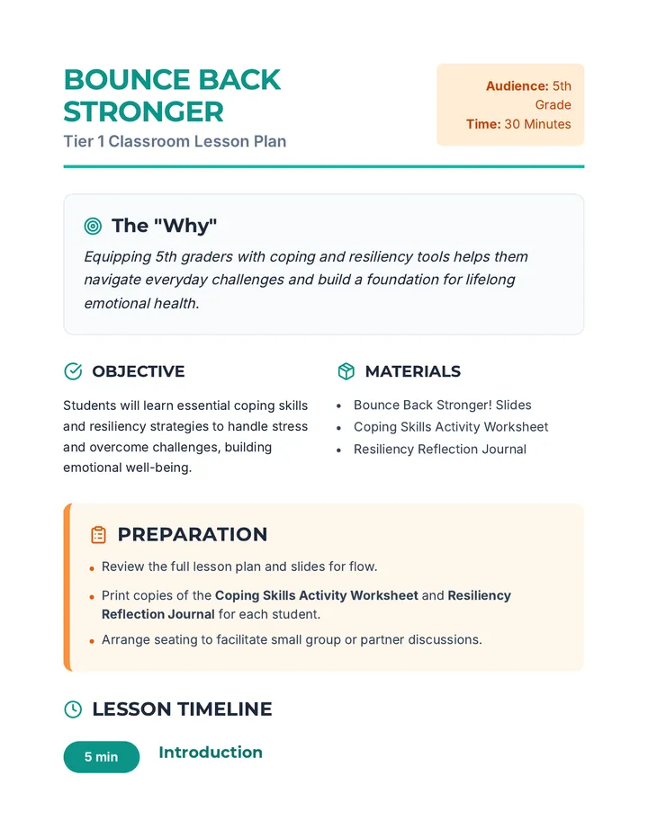 Bounce Back Lesson Plan Teacher Guide