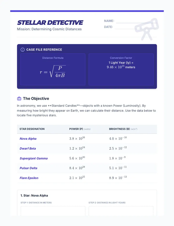 Stellar Detective Worksheet