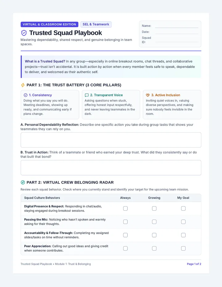 Trusted Squad Playbook Worksheet