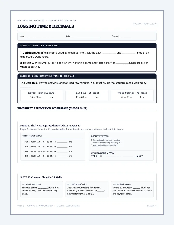 Time Cards Guided Notes