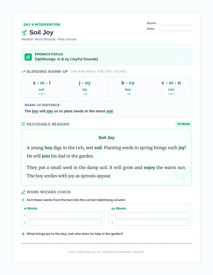 Soil Joy Worksheet