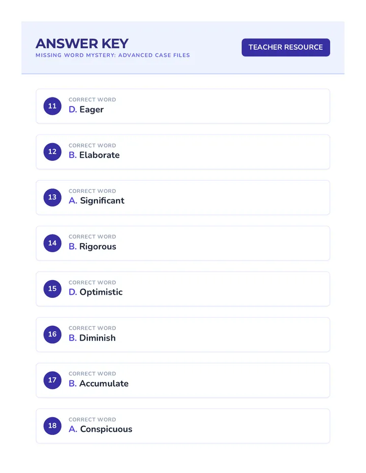 Missing Word Advanced Answer Key