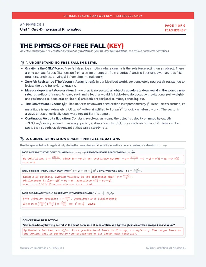 Gravitational Kinematics Answer Key