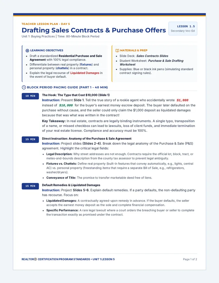 Sales Contracts Lesson Plan