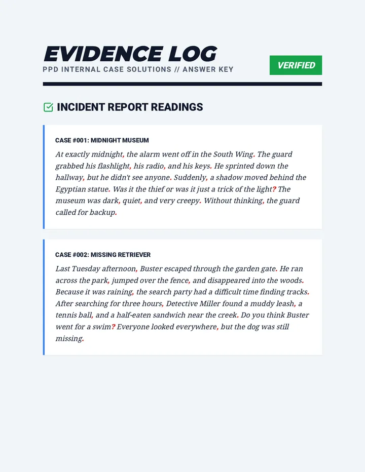 Evidence Log Answer Key