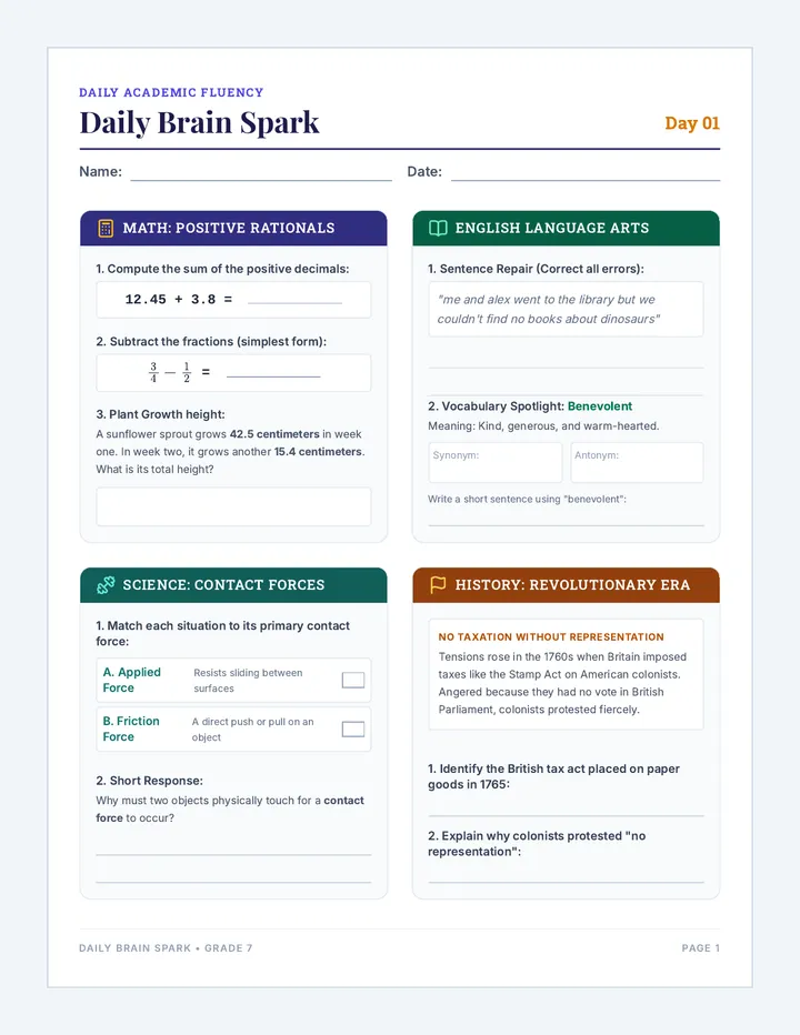 Day One Spark Worksheet