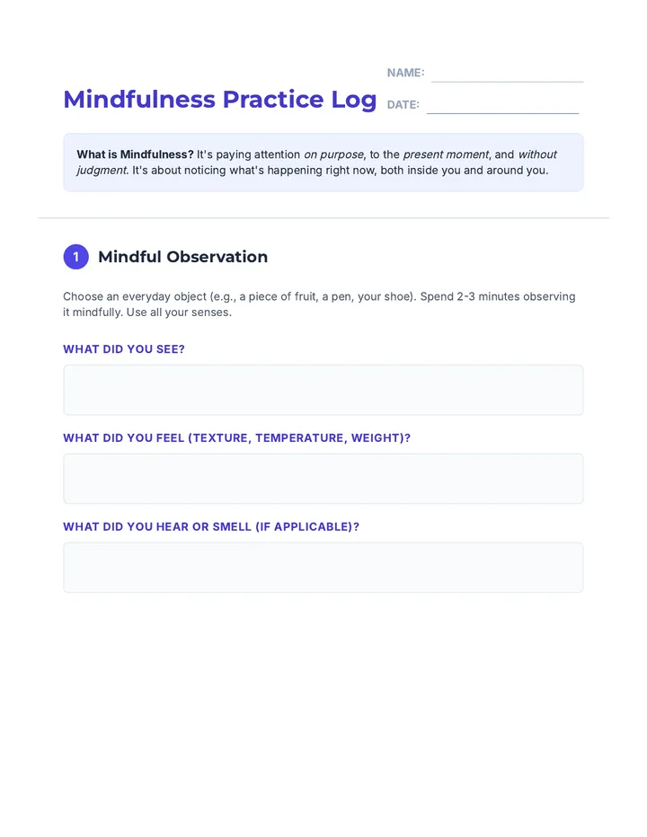 Week 1 Mindfulness Worksheet