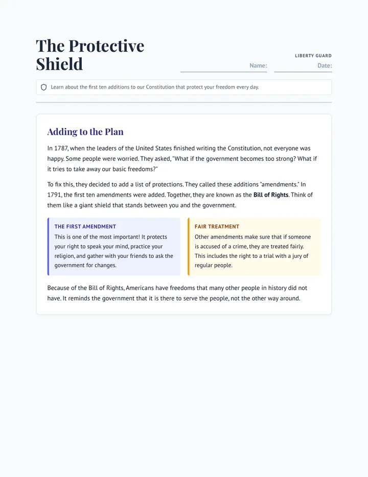 The Protective Shield Worksheet