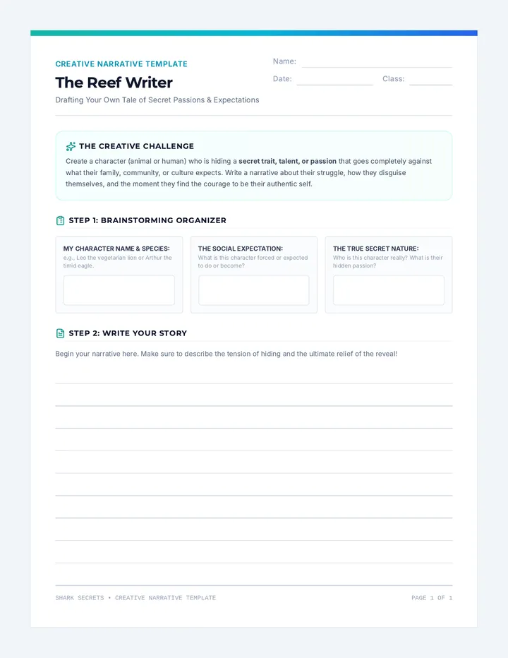 Shark Secrets Writing Template