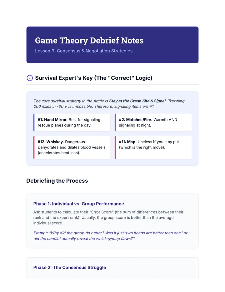 Game Theory Debrief Guide