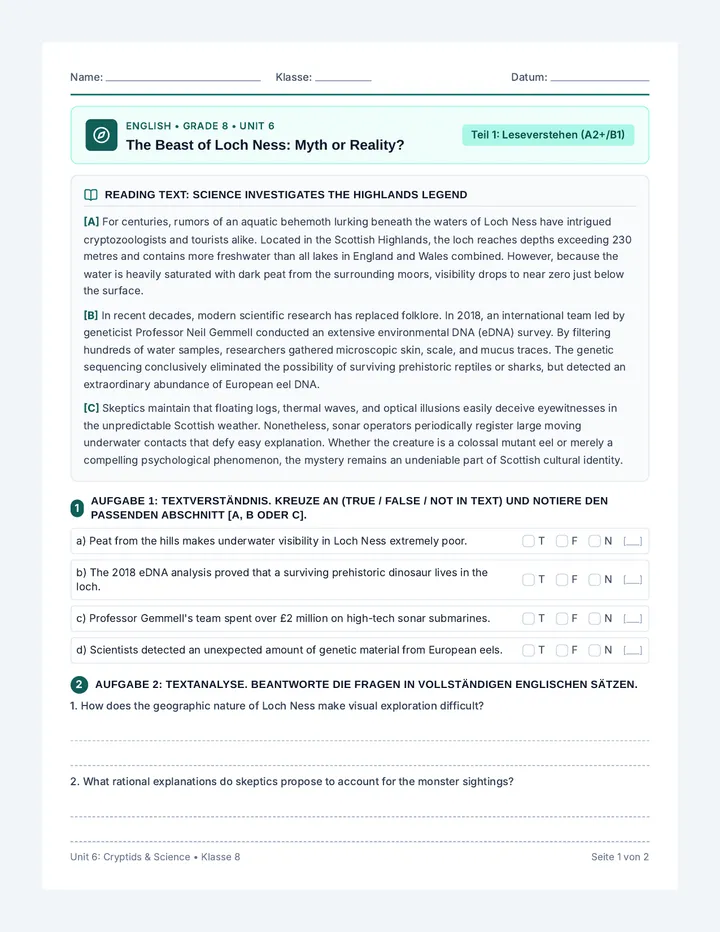 Monster Quest Worksheet