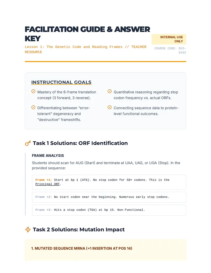 Reading Frame Answer Key