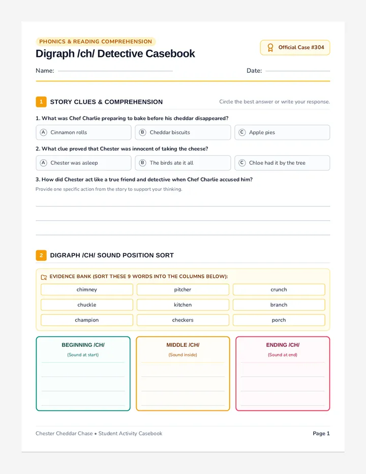 Chester Cheddar Practice Worksheet