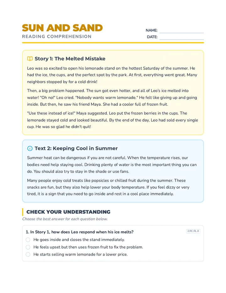 Sun and Sand Worksheet