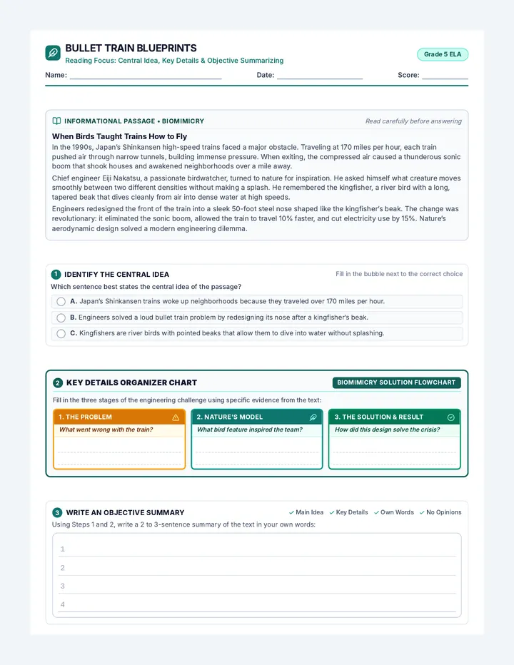 Bullet Train Blueprints Worksheet