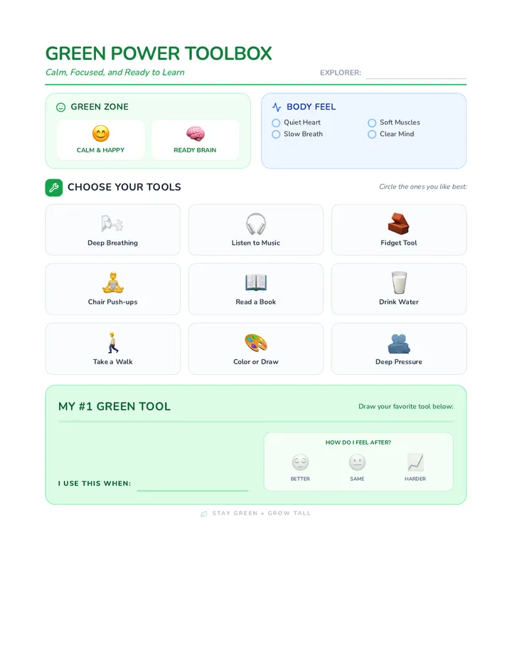 Green Power Toolbox Worksheet page 1