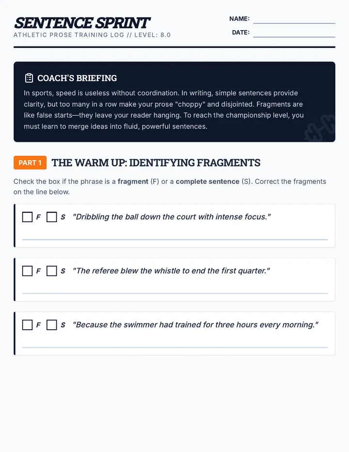 Sentence Sprint Worksheet