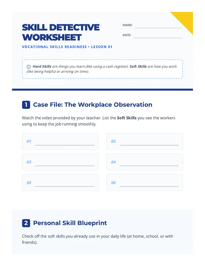 Skill Detective Worksheet