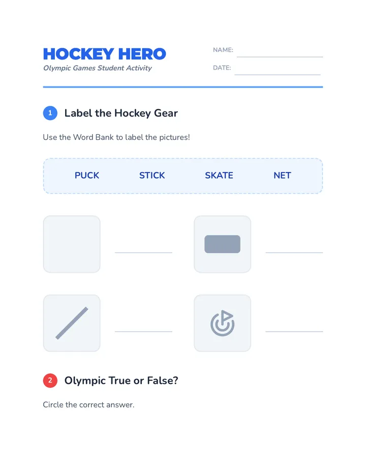Hockey Hero Worksheet