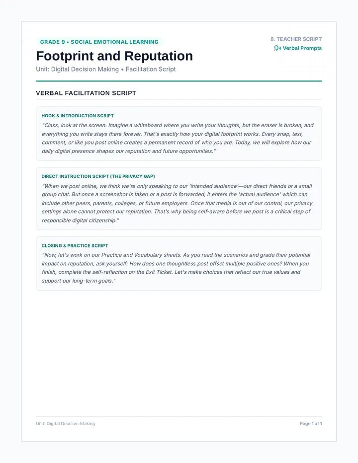 Footprint Teacher Script