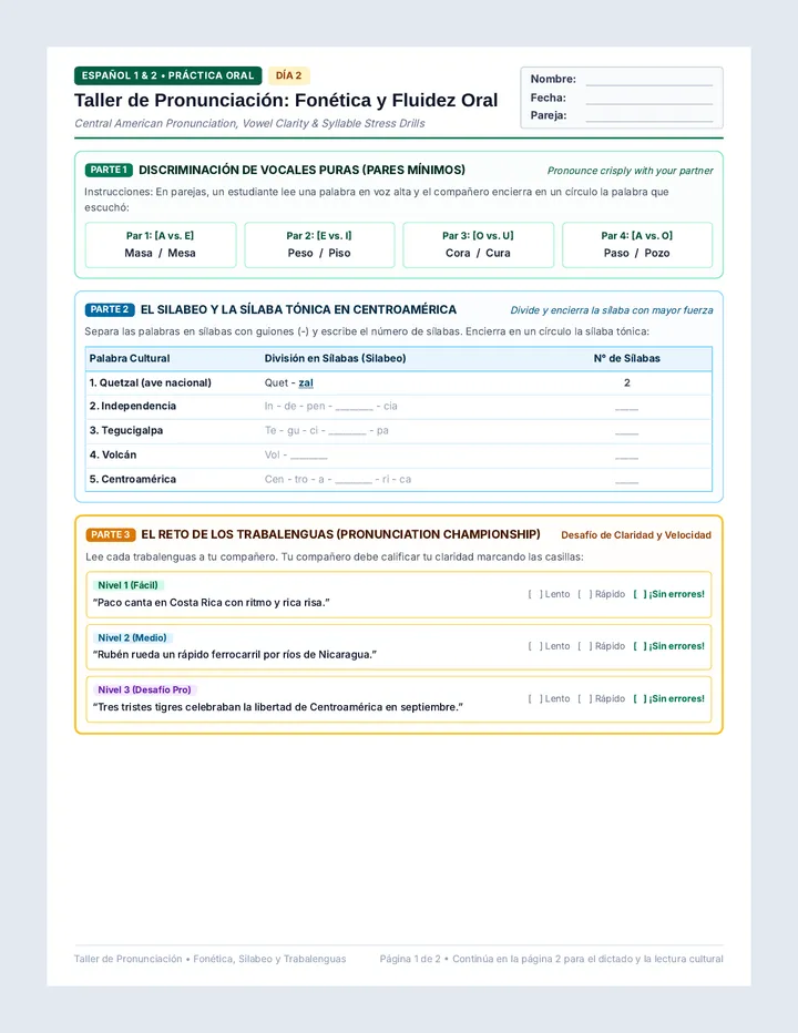 Pronunciation Speaking Worksheet