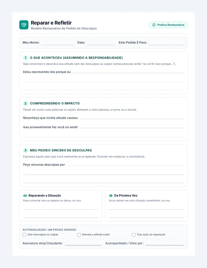 Reparar e Refletir Apology Template