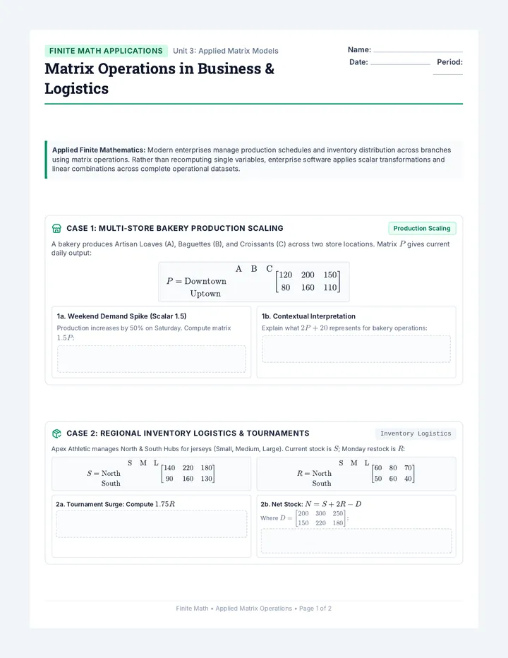 Matrix Operations Application Worksheet