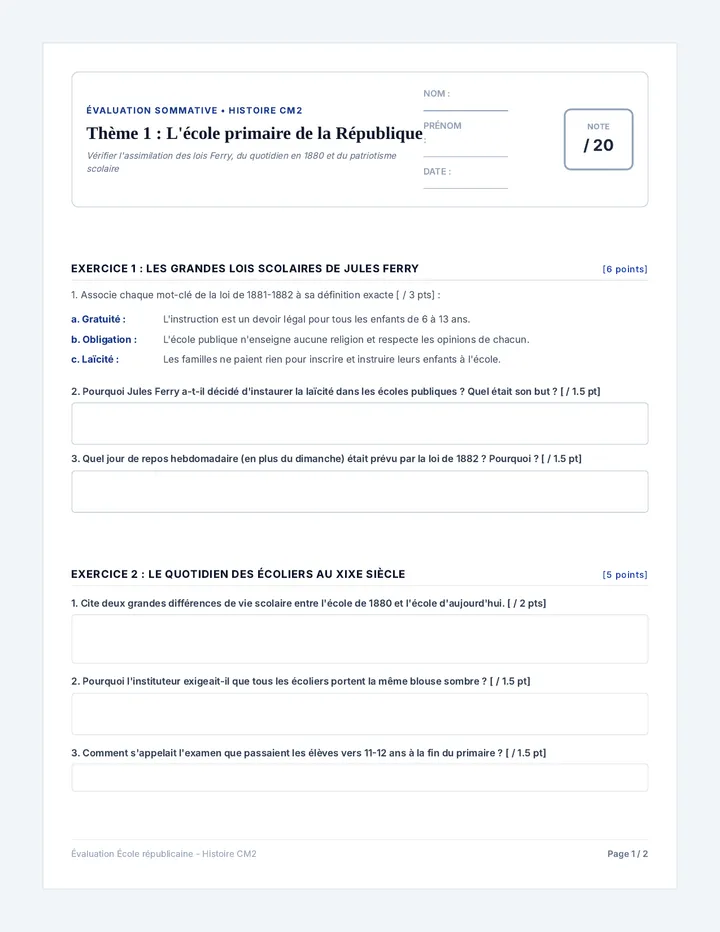 Evaluation Ecole de la Republique