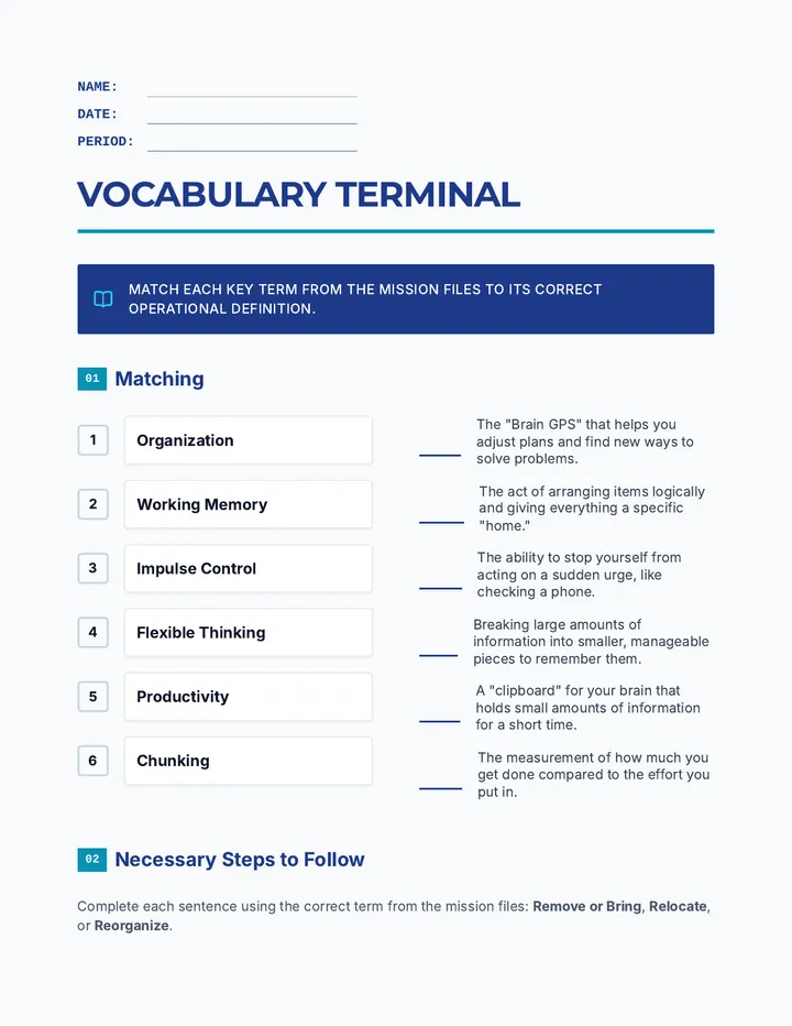 Vocabulary Terminal Worksheet