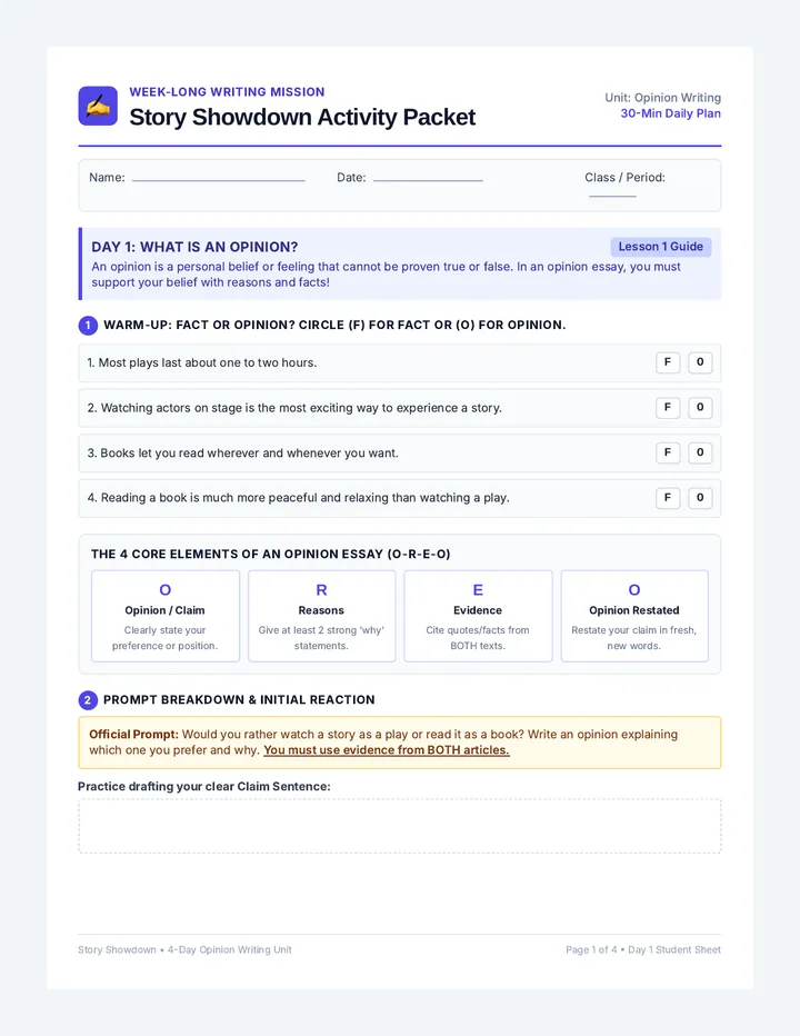 Story Showdown Activity Packet