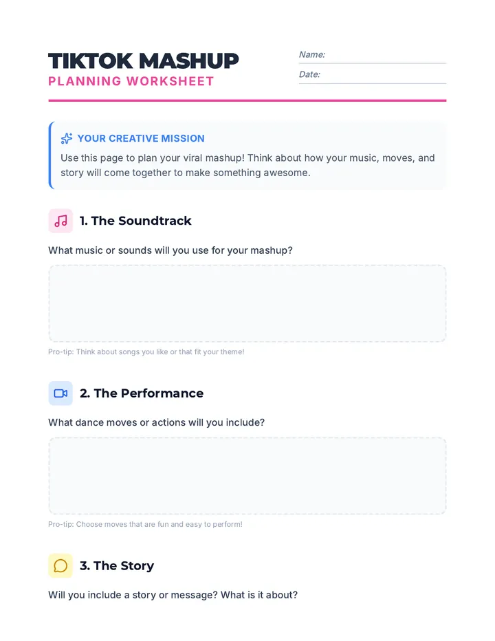 TikTok Mashup Planning Worksheet