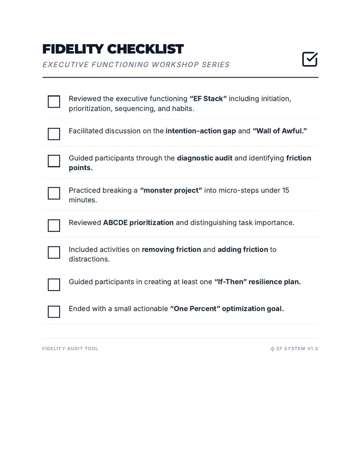 EF Stack Fidelity Checklist
