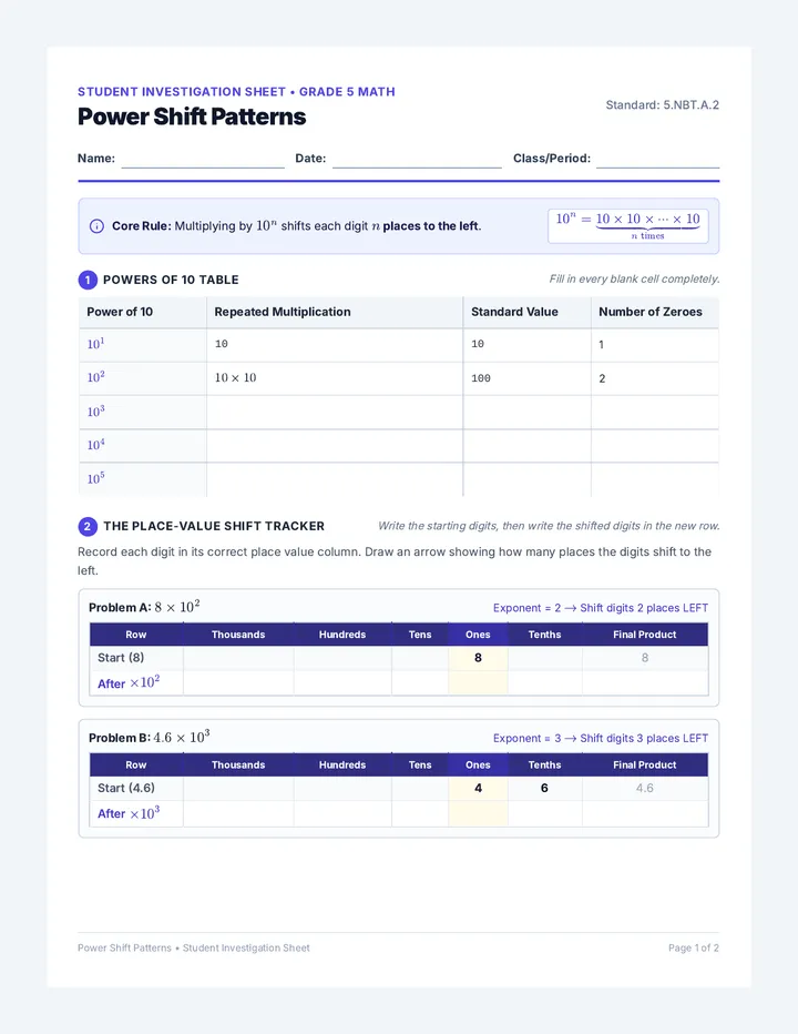 Power Shift Student Worksheet