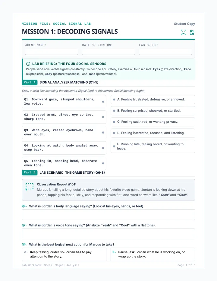 Social Decoder Worksheet page 1