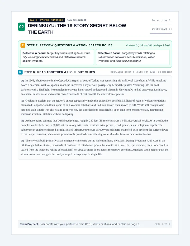 Underground City Investigation Worksheet