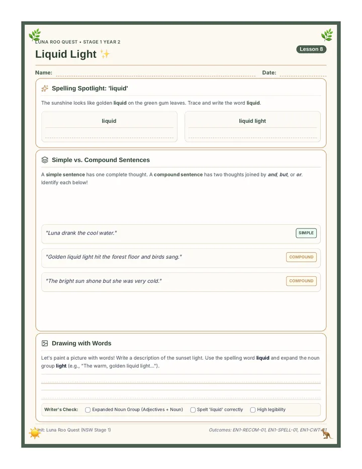 Liquid Light Worksheet