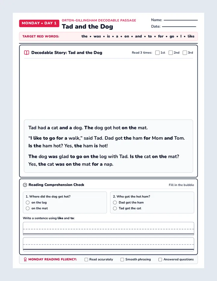Monday Decodable Reader