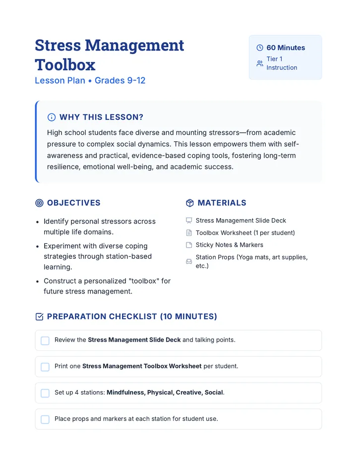 Stress Management Lesson Plan