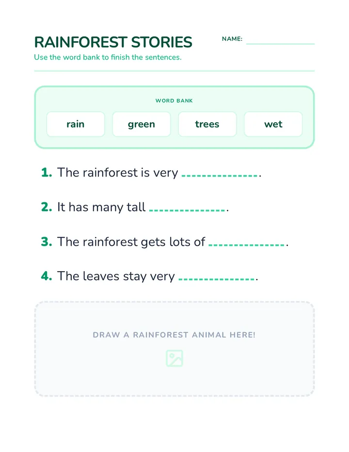 Rainforest Stories Worksheet