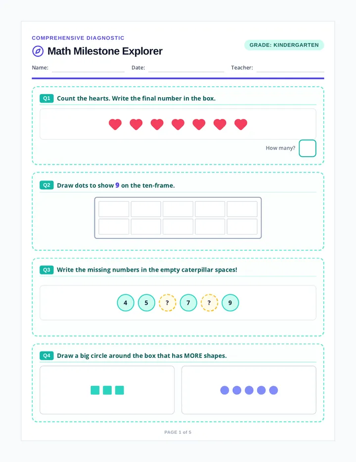 Math Milestone Diagnostic Worksheet