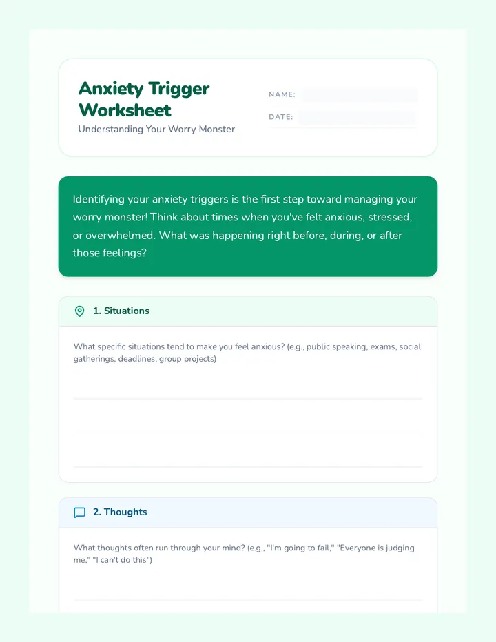 Anxiety Trigger Worksheet