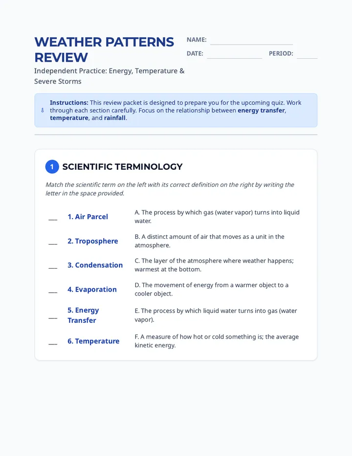 Weather Patterns Review Packet