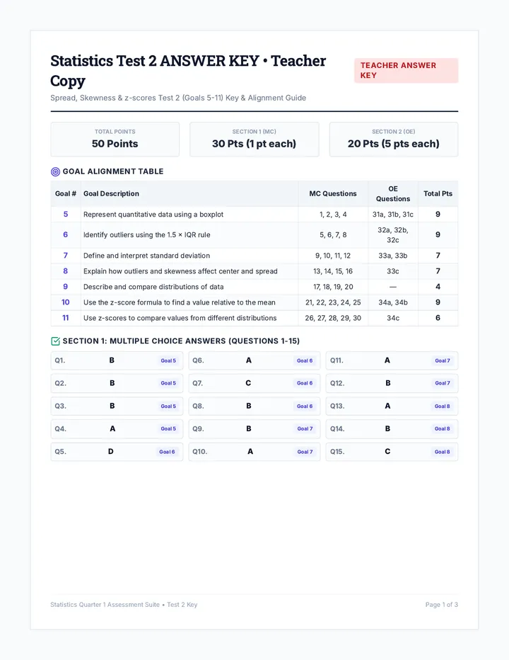 Statistics Test 2 Teacher Key