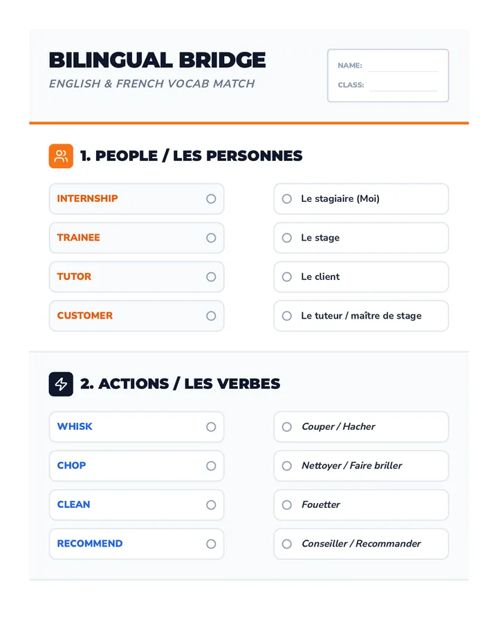 Bilingual Bridge Worksheet