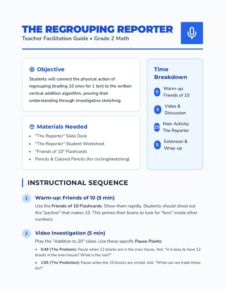 Regrouping Reporter Teacher Guide