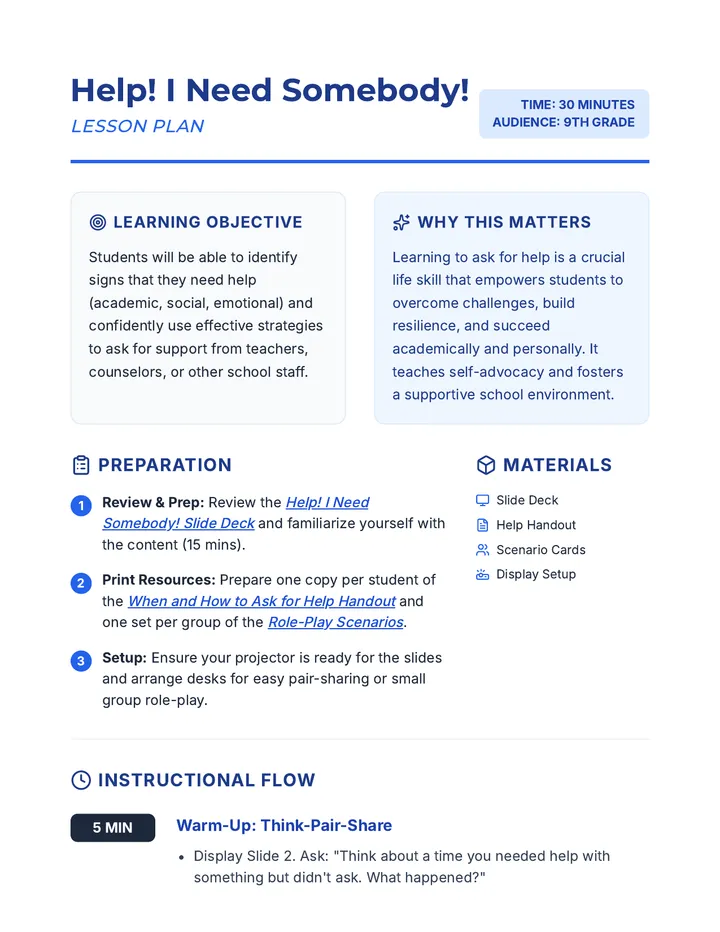 Help! I Need Somebody! Lesson Plan