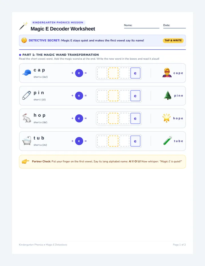 Magic E Decoder Worksheet